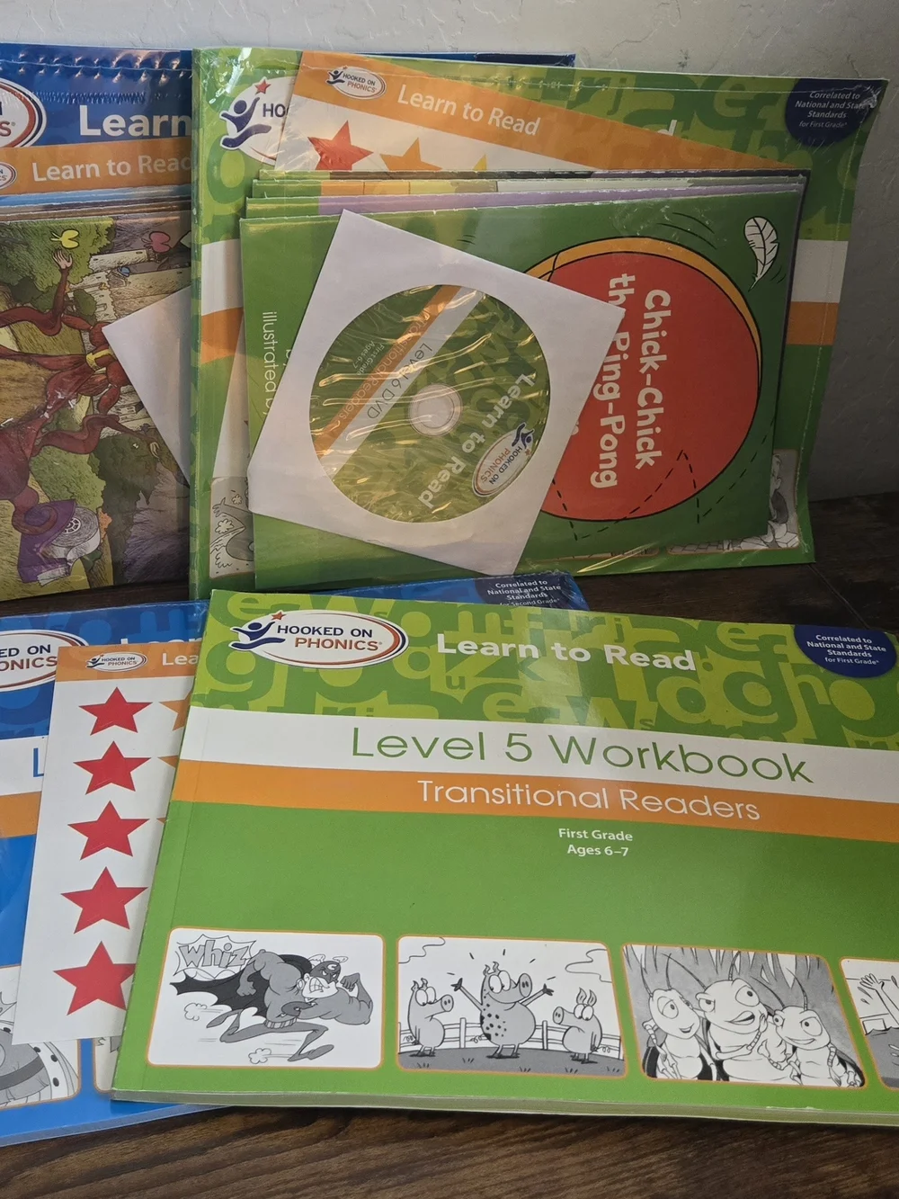 Hooked on Phonics Learn to Read Level 5, 6, 7 & 8 Lot Workbooks DVDs Storybooks